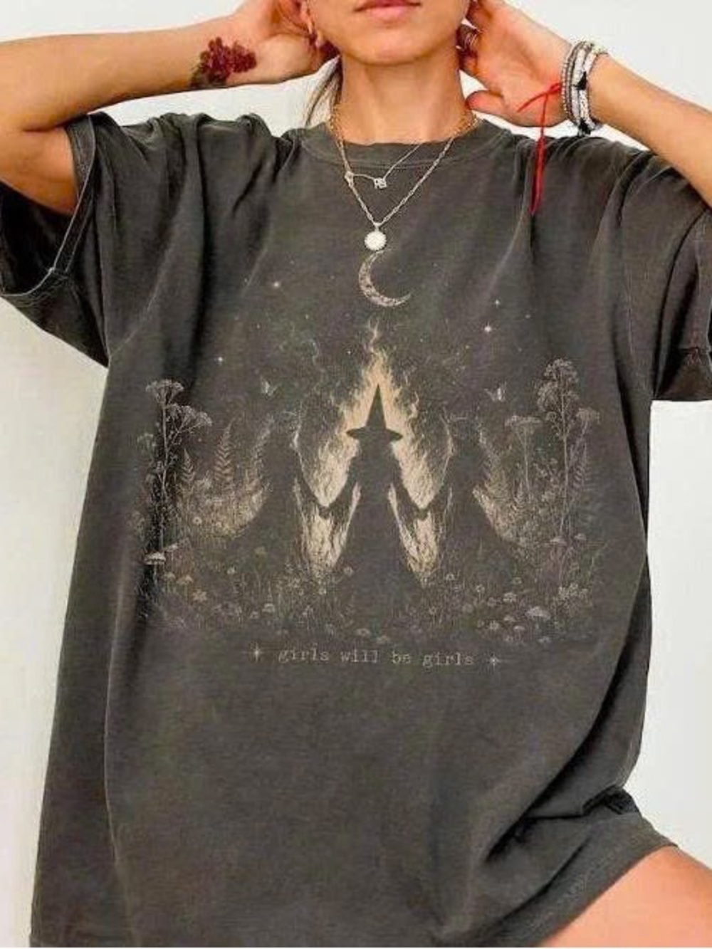 Charcoal Graphic Witch Tee - Dark Gray